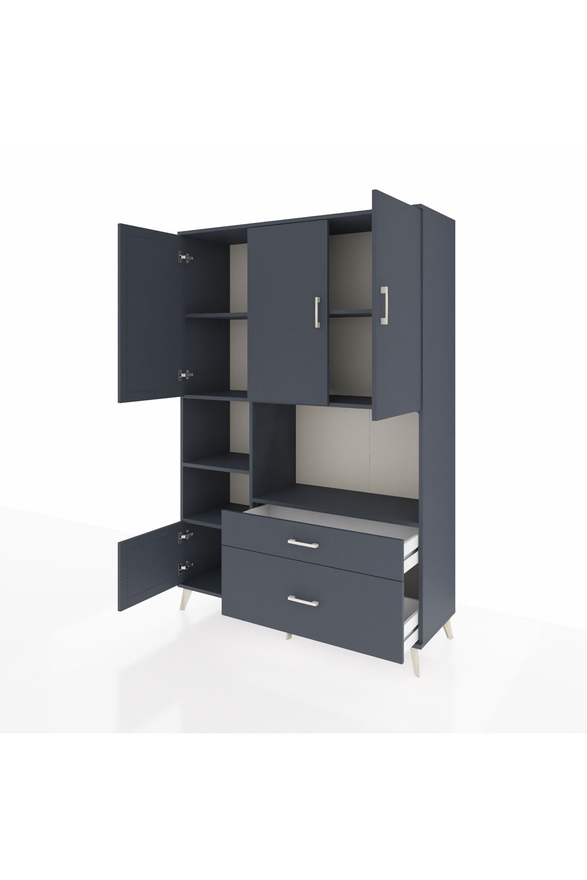 Hyperion Dolap 7 Raflı 2 Çekmeceli 5 Kapaklı 132x44x195 Antrasit-Antrasit/Antrasit