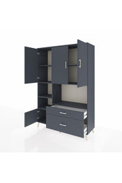 Hyperion Dolap 7 Raflı 2 Çekmeceli 5 Kapaklı 132x44x195 Antrasit-Antrasit/Antrasit