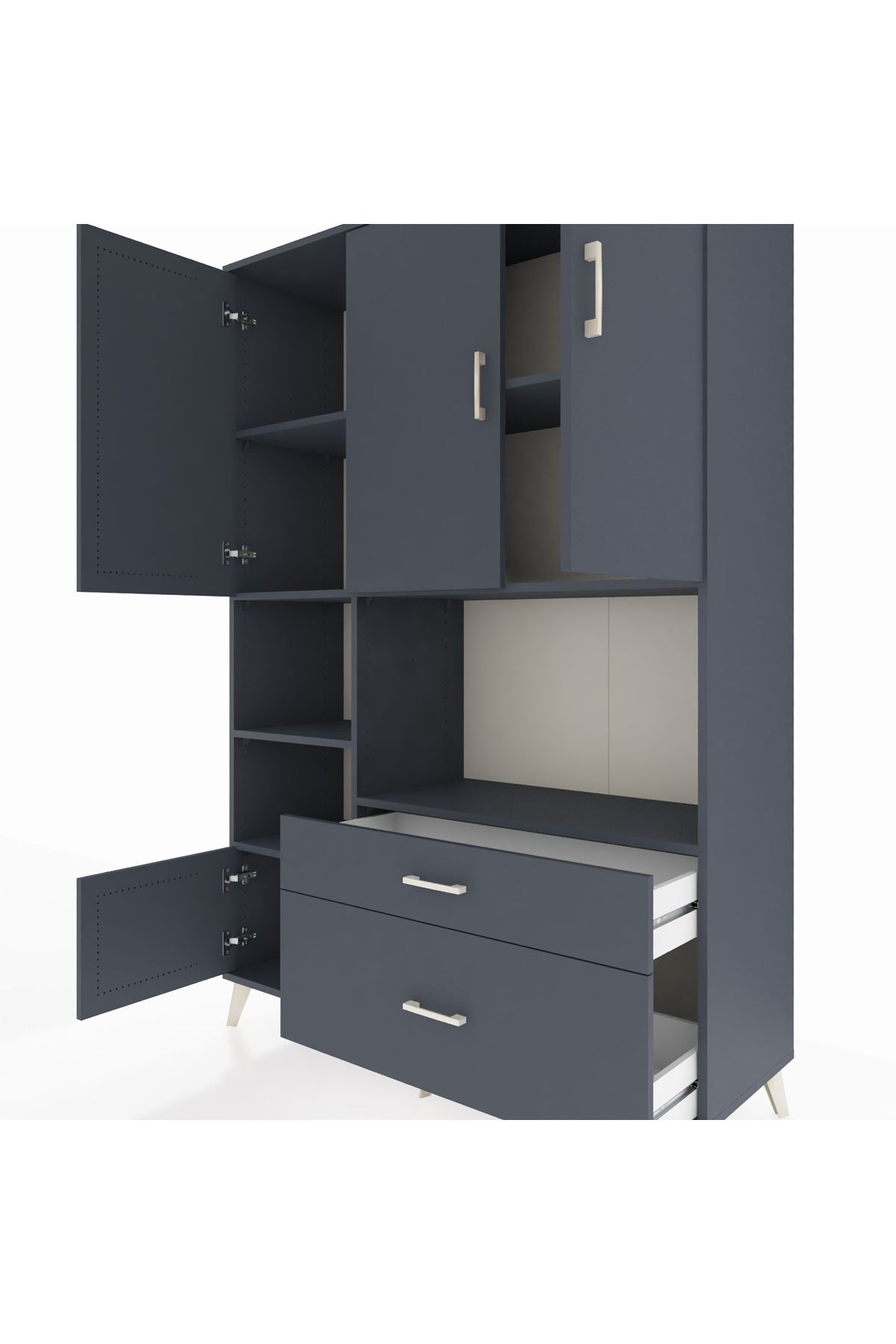 Hyperion Dolap 7 Raflı 2 Çekmeceli 5 Kapaklı 132x44x195 Antrasit-Antrasit/Antrasit