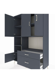 Hyperion Dolap 7 Raflı 2 Çekmeceli 5 Kapaklı 132x44x195 Antrasit-Antrasit/Antrasit