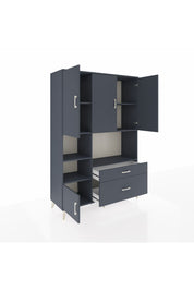 Hyperion Dolap 7 Raflı 2 Çekmeceli 5 Kapaklı 132x44x195 Antrasit-Antrasit/Antrasit