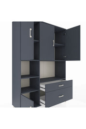 Hyperion Dolap 7 Raflı 2 Çekmeceli 5 Kapaklı 132x44x195 Antrasit-Antrasit/Antrasit