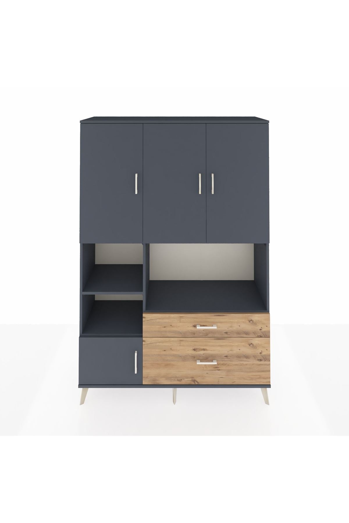 Hyperion Dolap 7 Raflı 2 Çekmeceli 5 Kapaklı 132x44x195 Antrasit-Antrasit/Çam