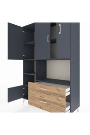 Hyperion Dolap 7 Raflı 2 Çekmeceli 5 Kapaklı 132x44x195 Antrasit-Antrasit/Çam