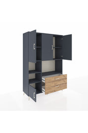 Hyperion Dolap 7 Raflı 2 Çekmeceli 5 Kapaklı 132x44x195 Antrasit-Antrasit/Çam