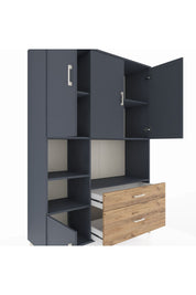 Hyperion Dolap 7 Raflı 2 Çekmeceli 5 Kapaklı 132x44x195 Antrasit-Antrasit/Çam