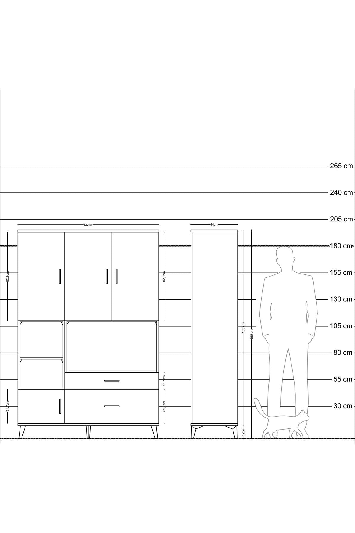 Hyperion Dolap 7 Raflı 2 Çekmeceli 5 Kapaklı 132x44x195 Antrasit-Antrasit/Çam