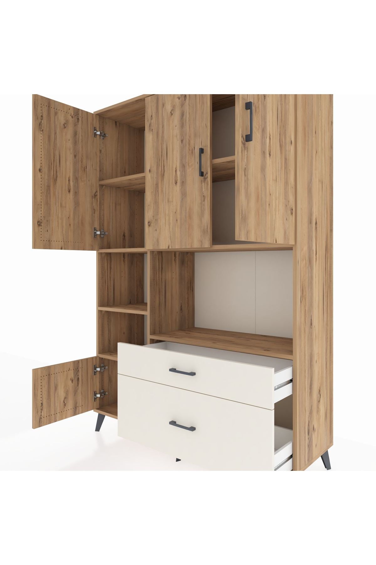 Hyperion Dolap 7 Raflı 2 Çekmeceli 5 Kapaklı 132x44x195 Çam-Çam/Aytaşı