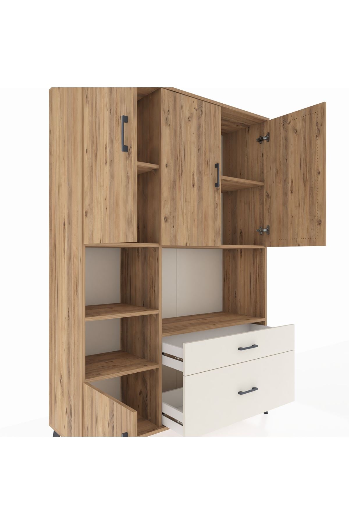 Hyperion Dolap 7 Raflı 2 Çekmeceli 5 Kapaklı 132x44x195 Çam-Çam/Aytaşı