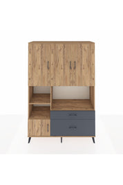 Hyperion Dolap 7 Raflı 2 Çekmeceli 5 Kapaklı 132x44x195 Çam-Çam/Antrasit