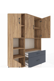 Hyperion Dolap 7 Raflı 2 Çekmeceli 5 Kapaklı 132x44x195 Çam-Çam/Antrasit