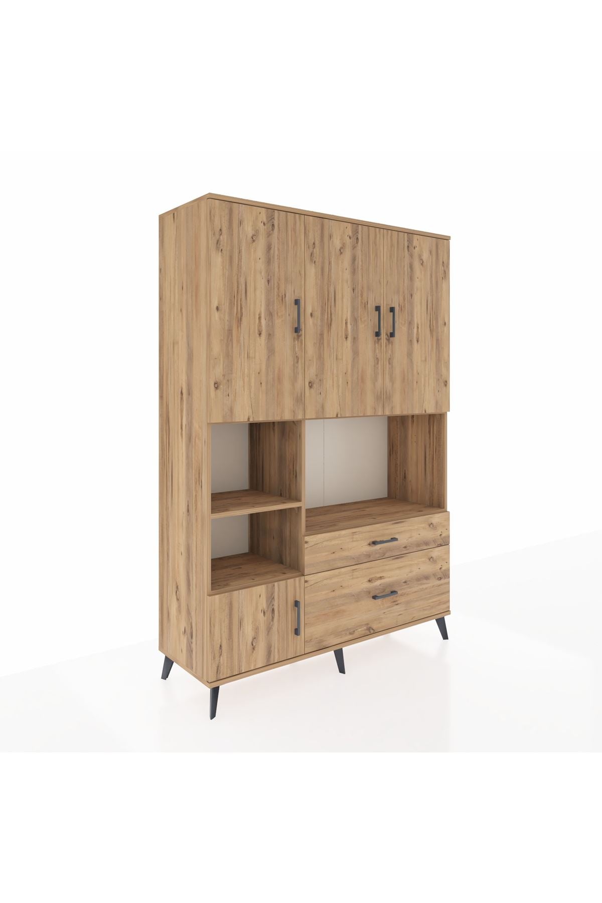 Hyperion Dolap 7 Raflı 2 Çekmeceli 5 Kapaklı 132x44x195 Çam-Çam/Çam