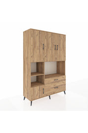 Hyperion Dolap 7 Raflı 2 Çekmeceli 5 Kapaklı 132x44x195 Çam-Çam/Çam