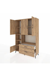 Hyperion Dolap 7 Raflı 2 Çekmeceli 5 Kapaklı 132x44x195 Çam-Çam/Çam