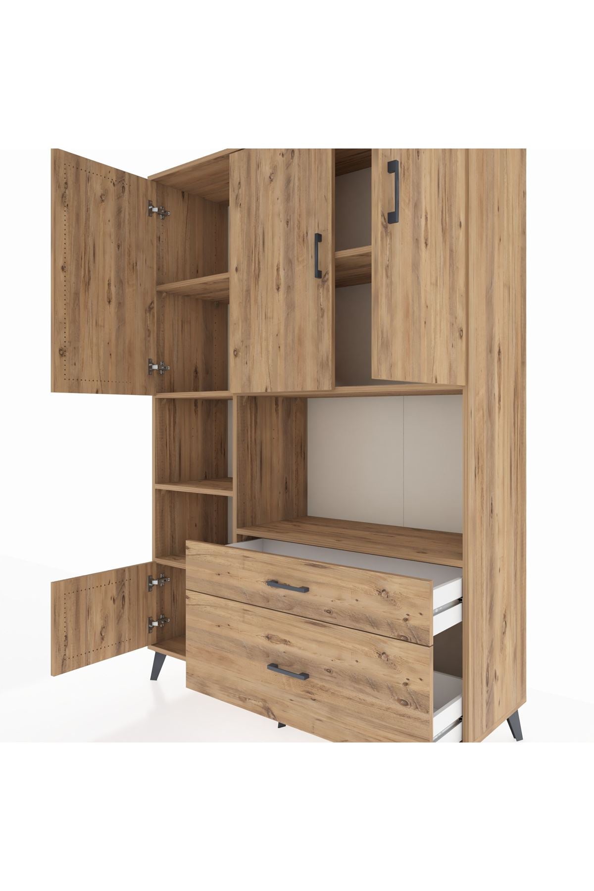 Hyperion Dolap 7 Raflı 2 Çekmeceli 5 Kapaklı 132x44x195 Çam-Çam/Çam