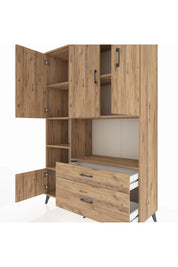 Hyperion Dolap 7 Raflı 2 Çekmeceli 5 Kapaklı 132x44x195 Çam-Çam/Çam