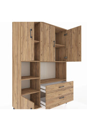 Hyperion Dolap 7 Raflı 2 Çekmeceli 5 Kapaklı 132x44x195 Çam-Çam/Çam