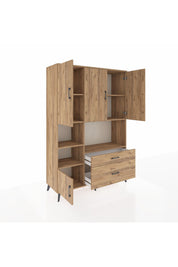 Hyperion Dolap 7 Raflı 2 Çekmeceli 5 Kapaklı 132x44x195 Çam-Çam/Çam
