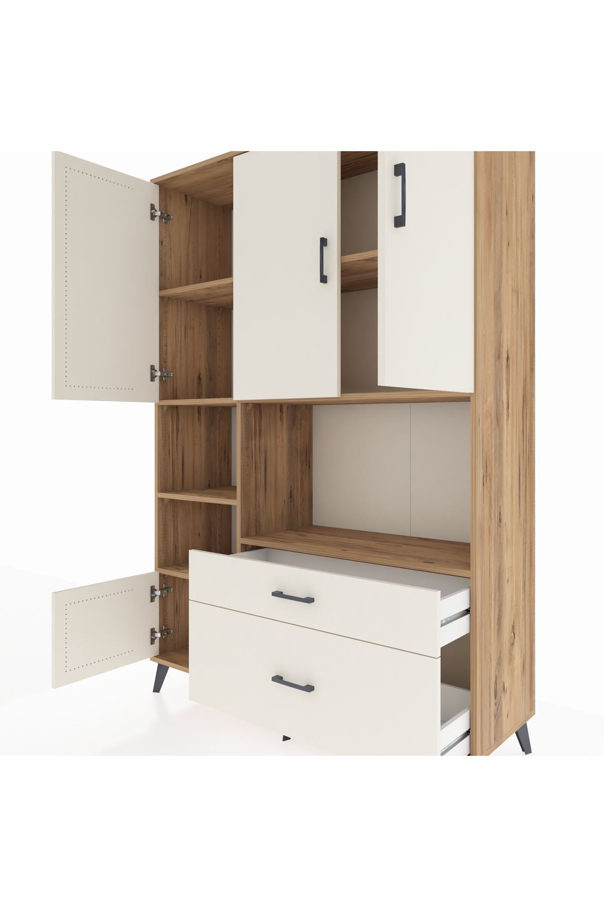 Hyperion Dolap 7 Raflı 2 Çekmeceli 5 Kapaklı 132x44x195 Çam-Aytaşı/Aytaşı