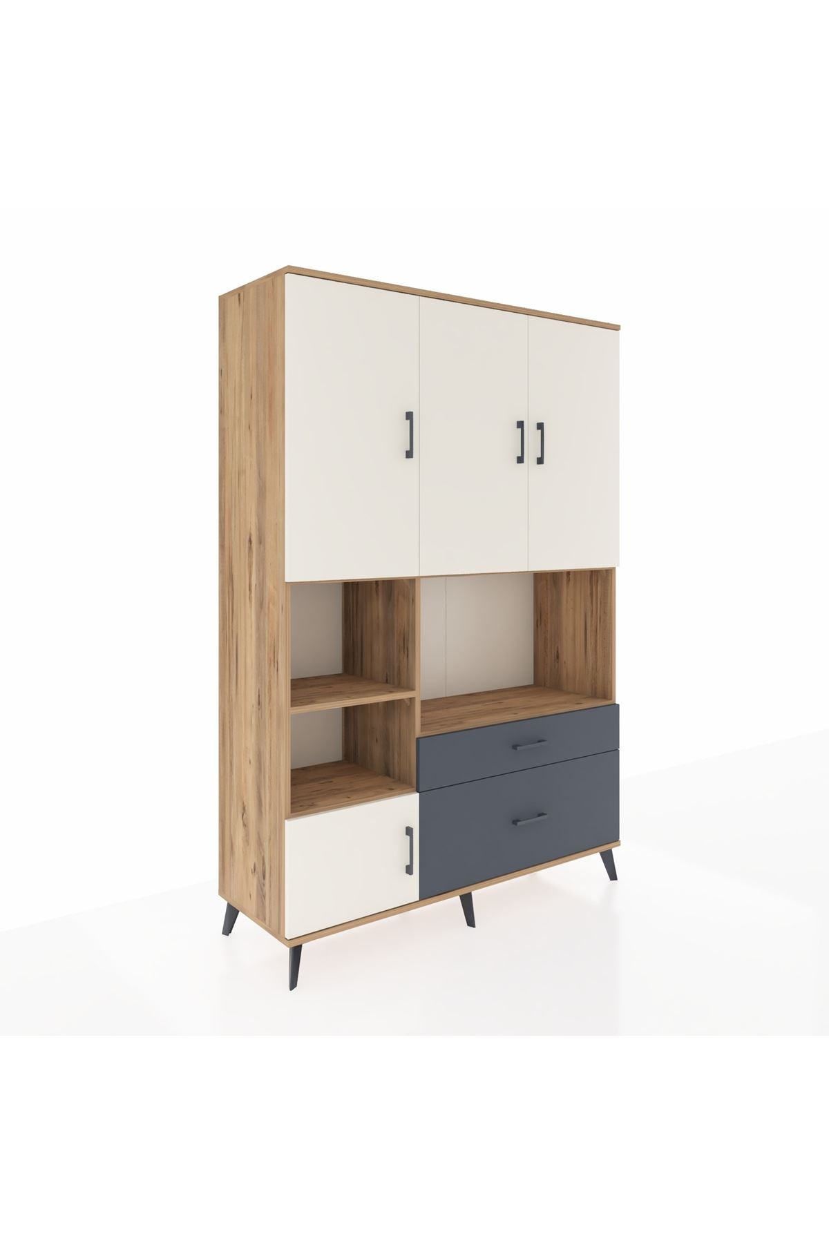 Hyperion Dolap 7 Raflı 2 Çekmeceli 5 Kapaklı 132x44x195 Çam-Aytaşı/Antrasit