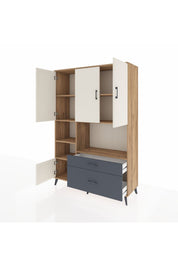 Hyperion Dolap 7 Raflı 2 Çekmeceli 5 Kapaklı 132x44x195 Çam-Aytaşı/Antrasit