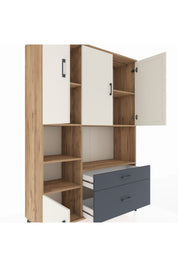 Hyperion Dolap 7 Raflı 2 Çekmeceli 5 Kapaklı 132x44x195 Çam-Aytaşı/Antrasit