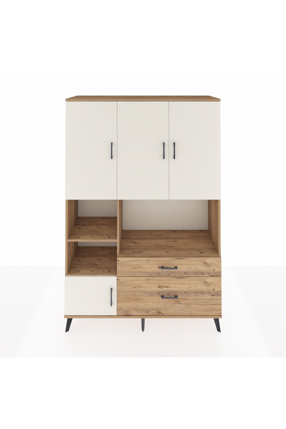 Hyperion Dolap 7 Raflı 2 Çekmeceli 5 Kapaklı 132x44x195 Çam-Aytaşı/Çam