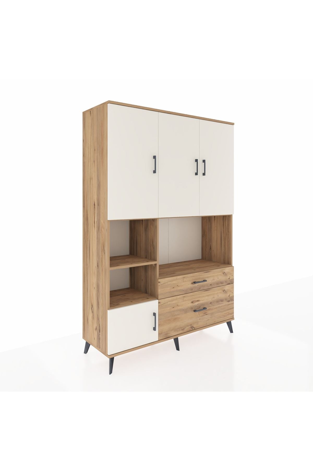 Hyperion Dolap 7 Raflı 2 Çekmeceli 5 Kapaklı 132x44x195 Çam-Aytaşı/Çam