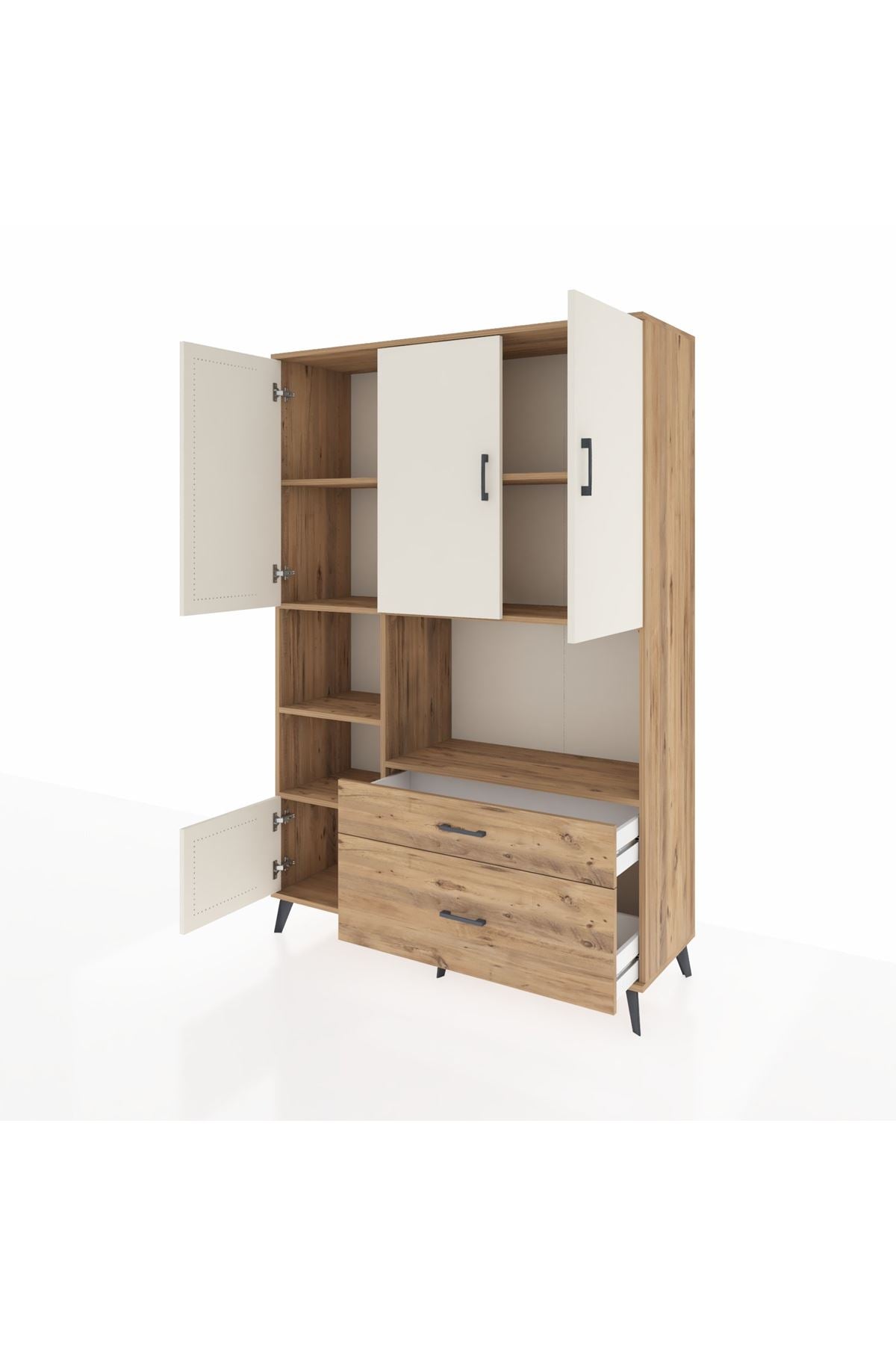 Hyperion Dolap 7 Raflı 2 Çekmeceli 5 Kapaklı 132x44x195 Çam-Aytaşı/Çam