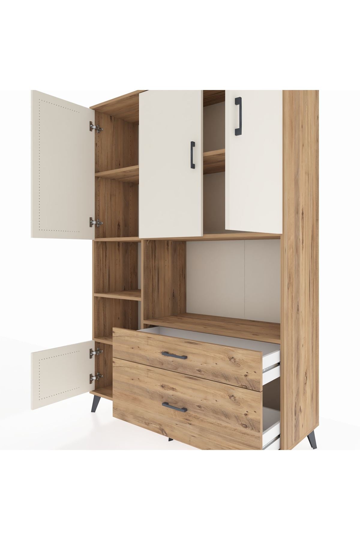 Hyperion Dolap 7 Raflı 2 Çekmeceli 5 Kapaklı 132x44x195 Çam-Aytaşı/Çam