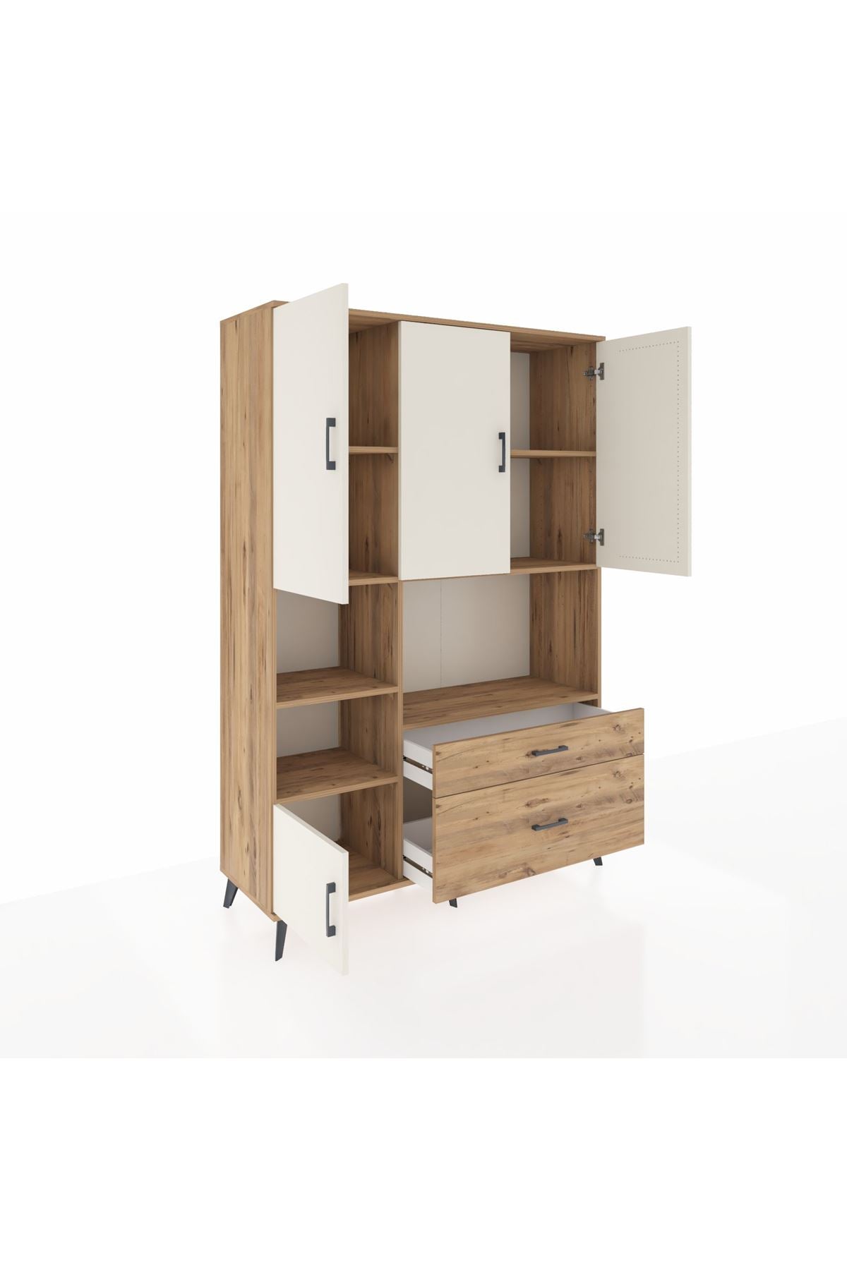 Hyperion Dolap 7 Raflı 2 Çekmeceli 5 Kapaklı 132x44x195 Çam-Aytaşı/Çam