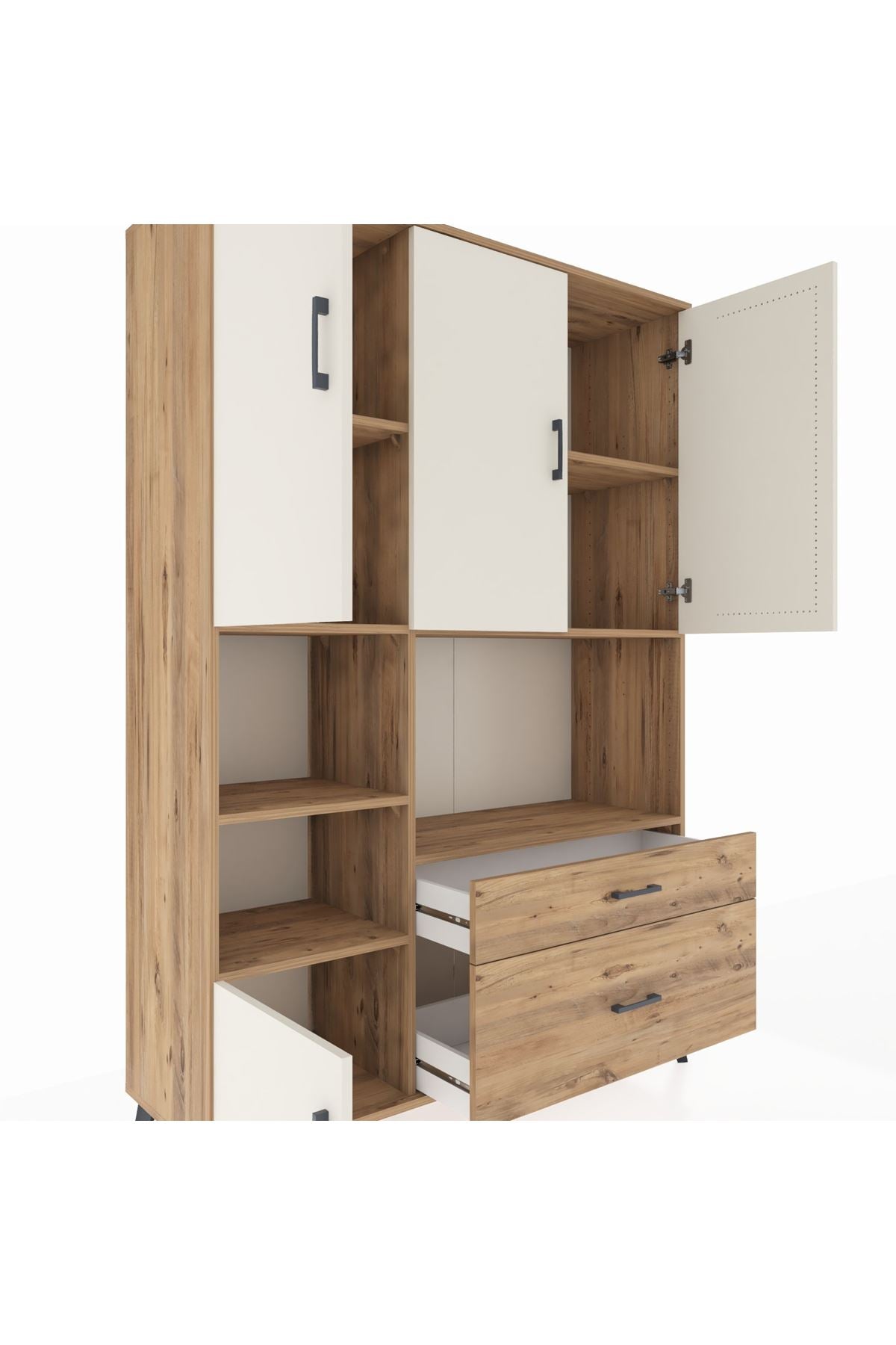 Hyperion Dolap 7 Raflı 2 Çekmeceli 5 Kapaklı 132x44x195 Çam-Aytaşı/Çam