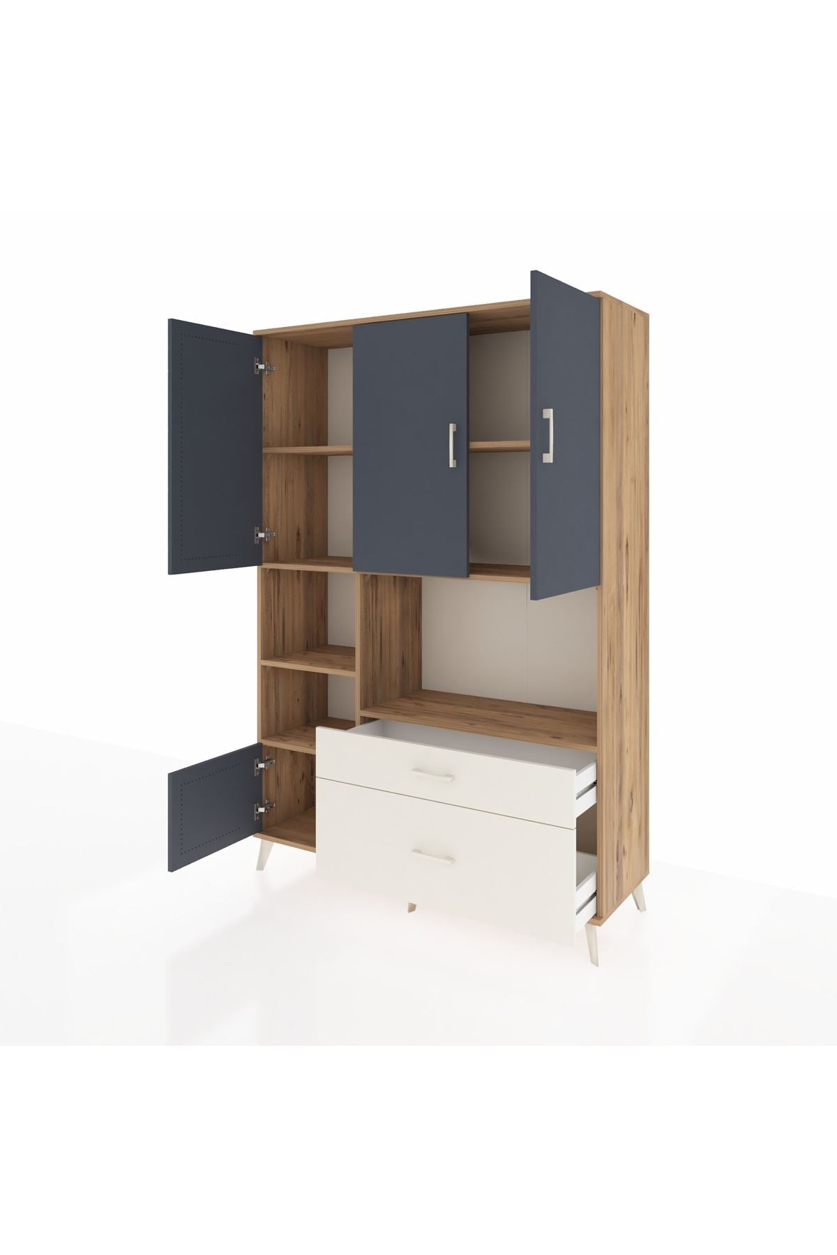 Hyperion Dolap 7 Raflı 2 Çekmeceli 5 Kapaklı 132x44x195 Çam-Antrasit/Aytaşı