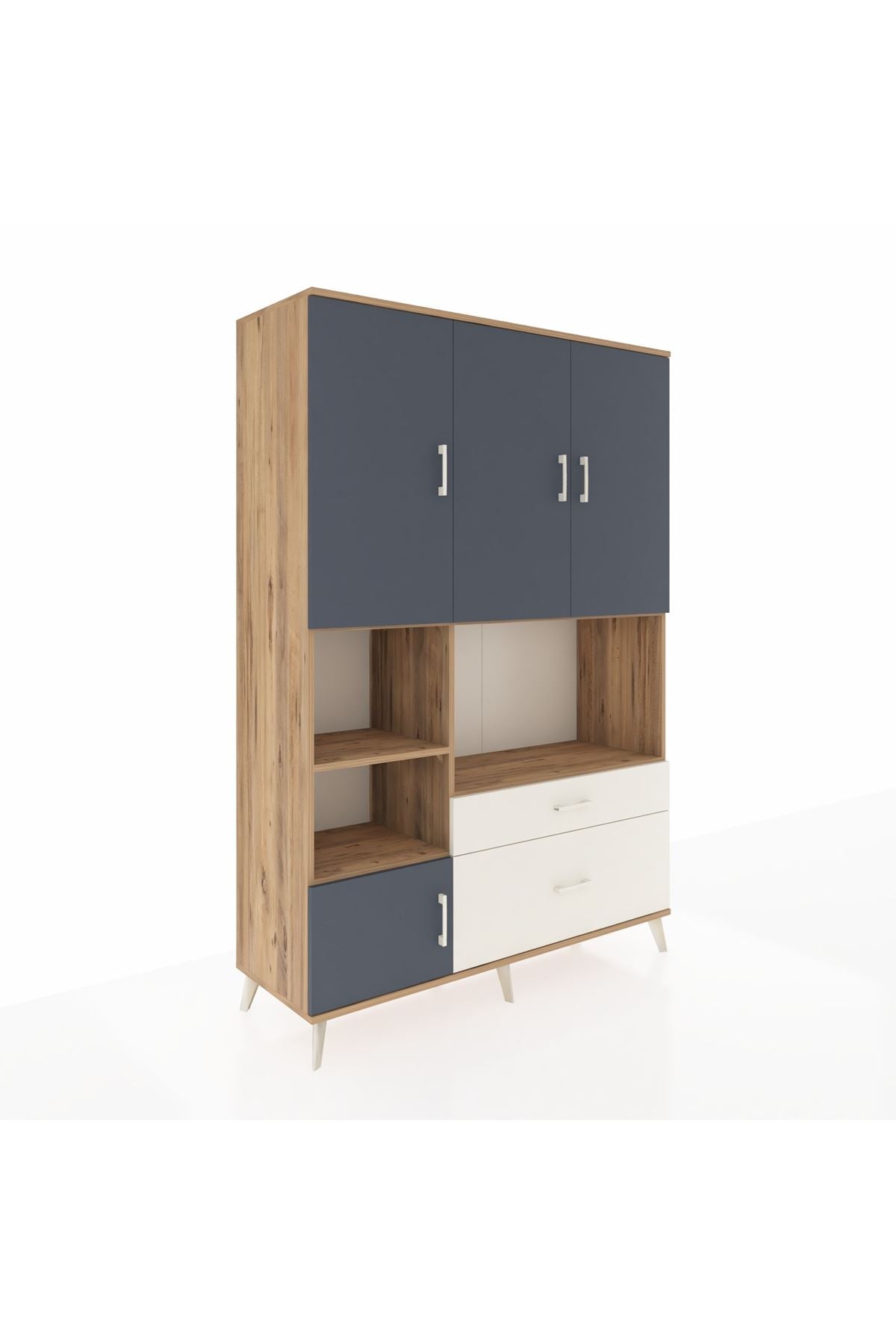 Hyperion Dolap 7 Raflı 2 Çekmeceli 5 Kapaklı 132x44x195 Çam-Antrasit/Aytaşı