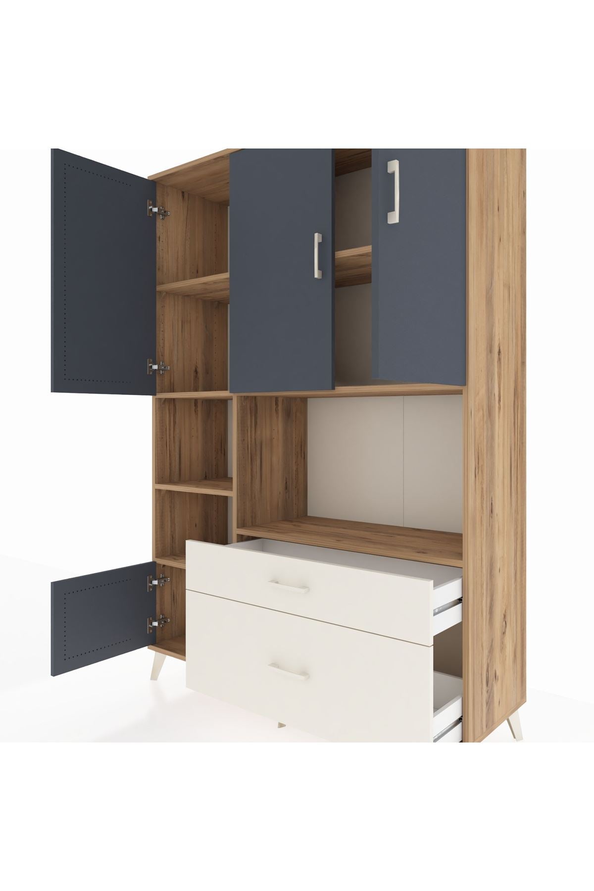 Hyperion Dolap 7 Raflı 2 Çekmeceli 5 Kapaklı 132x44x195 Çam-Antrasit/Aytaşı