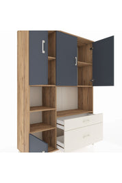 Hyperion Dolap 7 Raflı 2 Çekmeceli 5 Kapaklı 132x44x195 Çam-Antrasit/Aytaşı