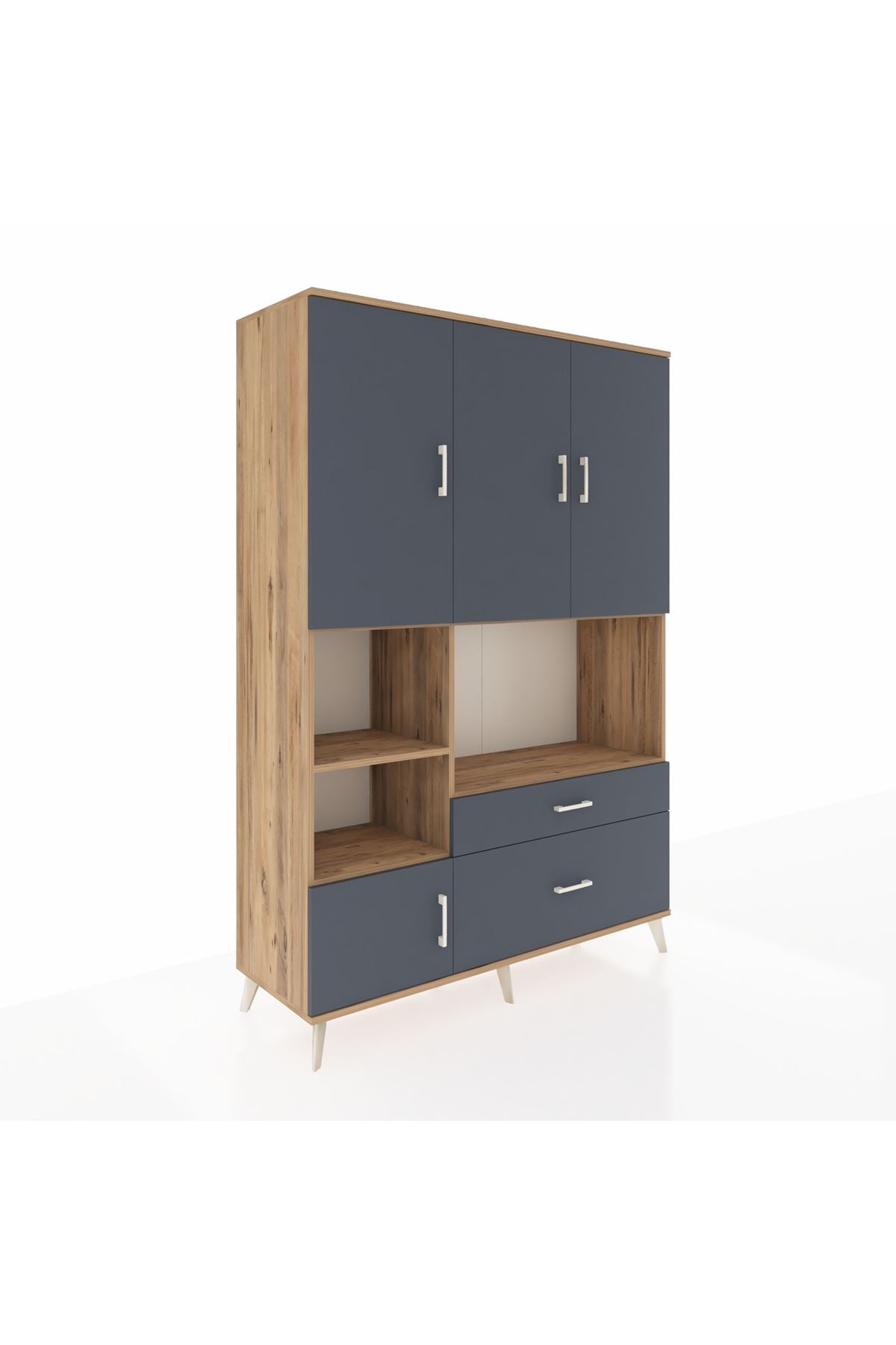 Hyperion Dolap 7 Raflı 2 Çekmeceli 5 Kapaklı 132x44x195 Çam-Antrasit/Antrasit