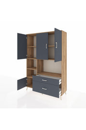 Hyperion Dolap 7 Raflı 2 Çekmeceli 5 Kapaklı 132x44x195 Çam-Antrasit/Antrasit