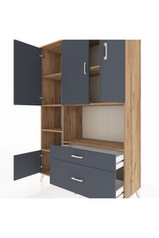 Hyperion Dolap 7 Raflı 2 Çekmeceli 5 Kapaklı 132x44x195 Çam-Antrasit/Antrasit