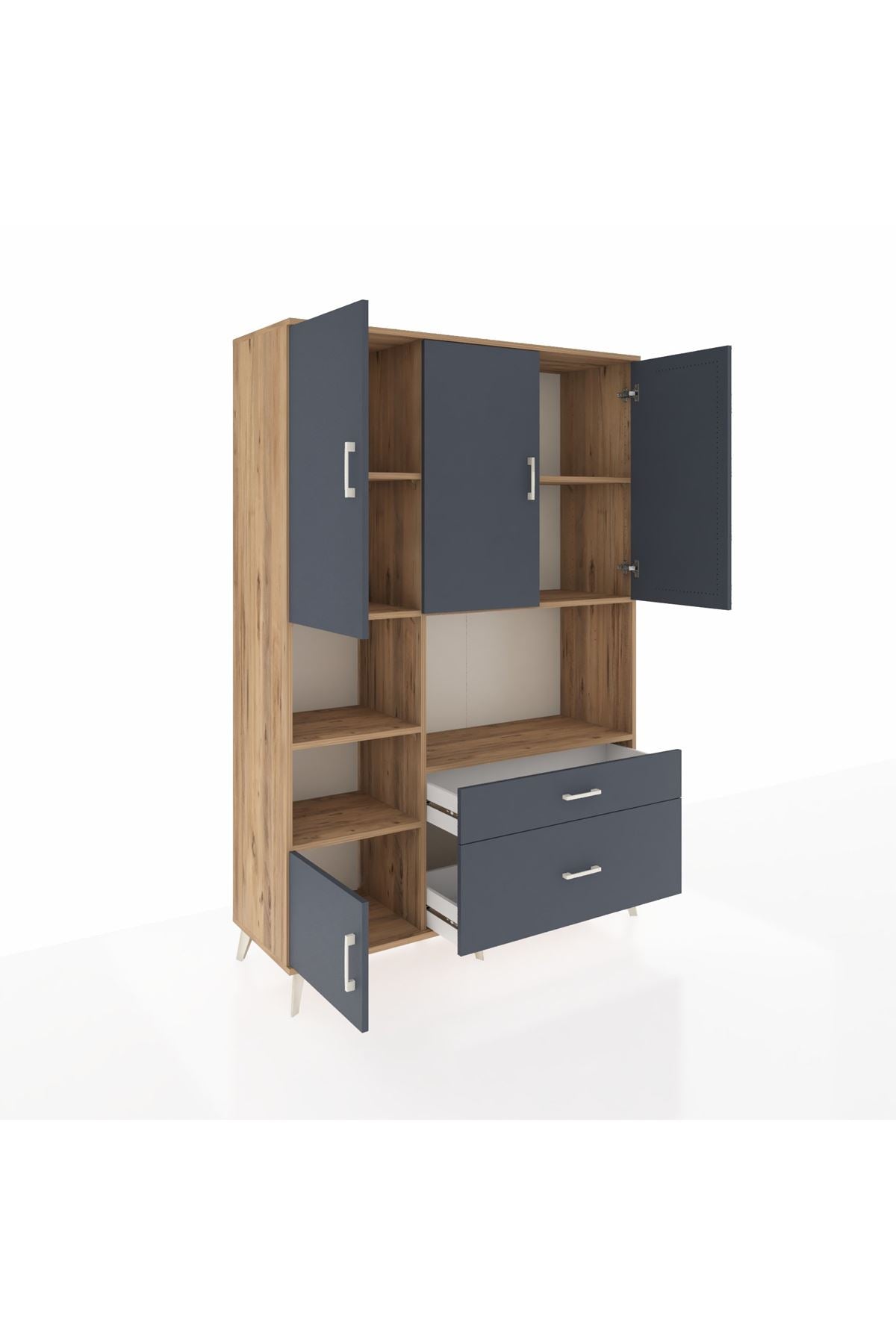 Hyperion Dolap 7 Raflı 2 Çekmeceli 5 Kapaklı 132x44x195 Çam-Antrasit/Antrasit