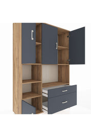 Hyperion Dolap 7 Raflı 2 Çekmeceli 5 Kapaklı 132x44x195 Çam-Antrasit/Antrasit