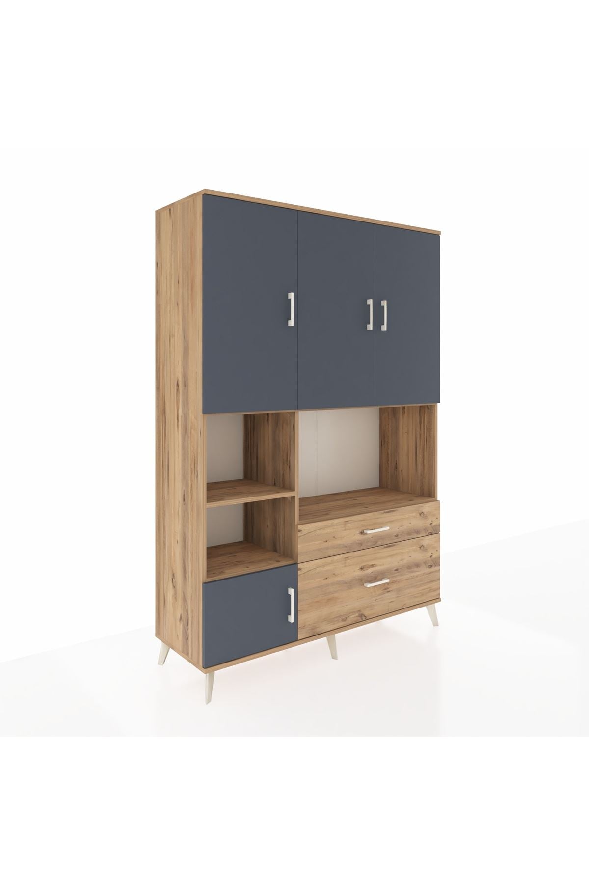 Hyperion Dolap 7 Raflı 2 Çekmeceli 5 Kapaklı 132x44x195 Çam-Antrasit/Çam