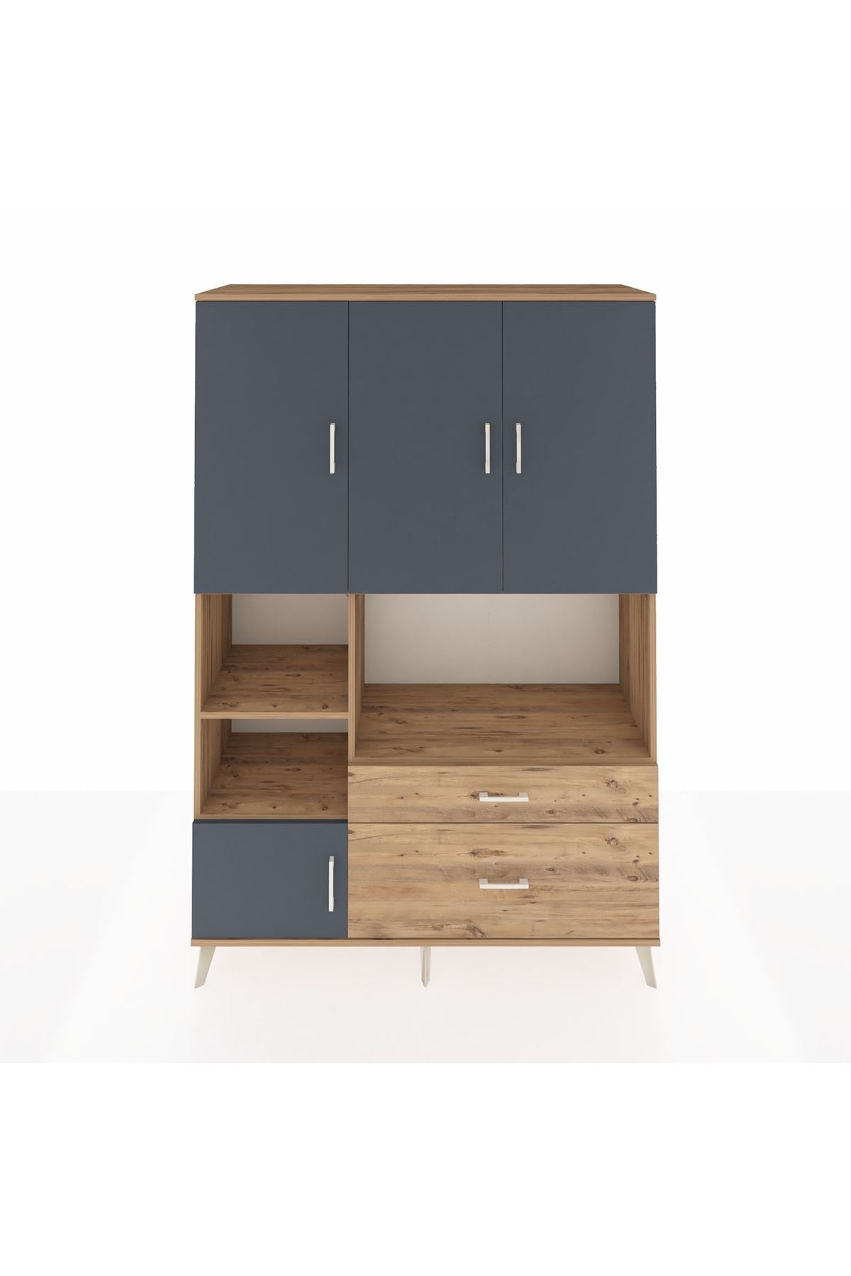 Hyperion Dolap 7 Raflı 2 Çekmeceli 5 Kapaklı 132x44x195 Çam-Antrasit/Çam