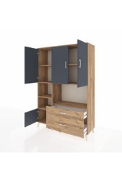 Hyperion Dolap 7 Raflı 2 Çekmeceli 5 Kapaklı 132x44x195 Çam-Antrasit/Çam