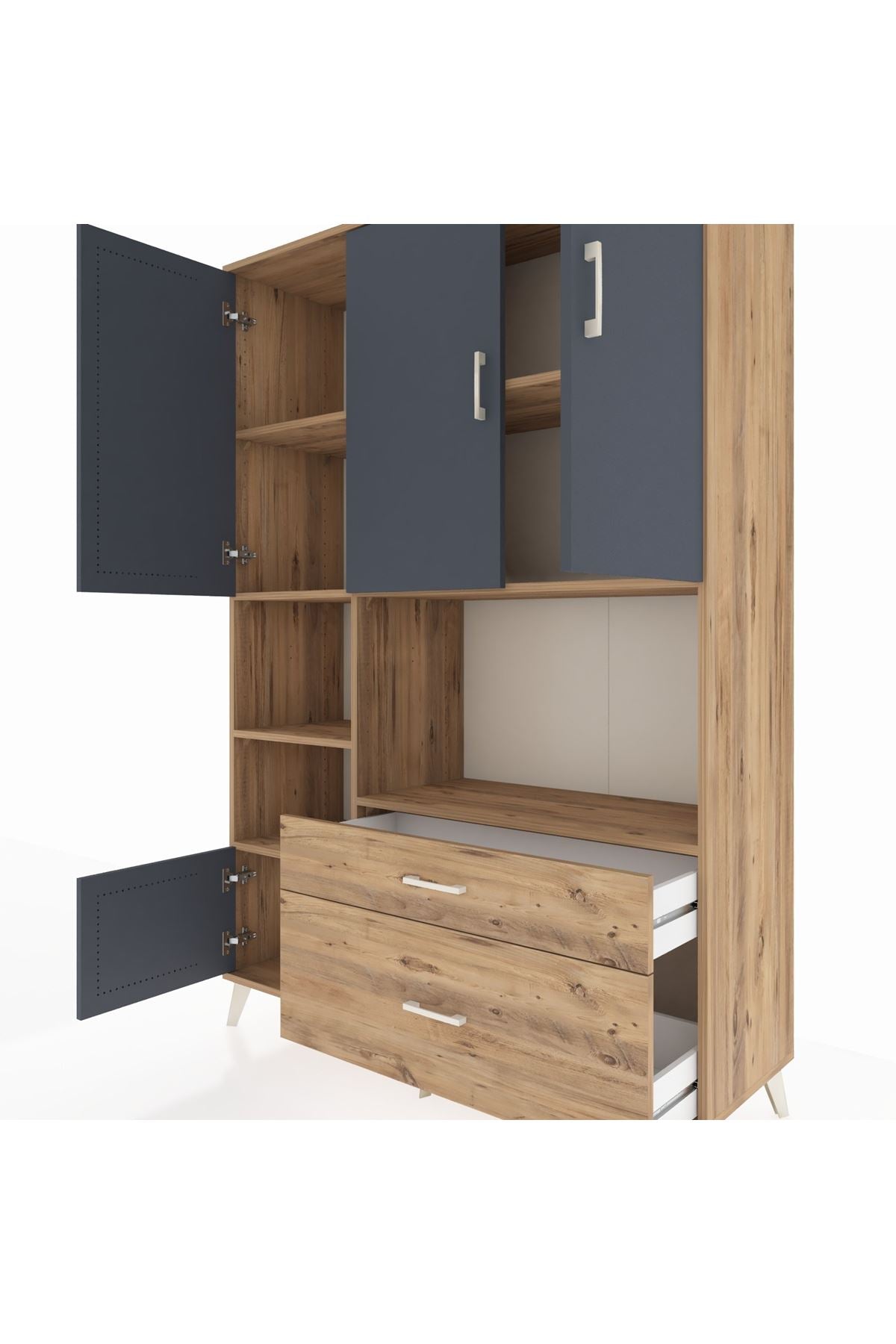 Hyperion Dolap 7 Raflı 2 Çekmeceli 5 Kapaklı 132x44x195 Çam-Antrasit/Çam