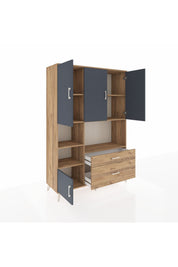 Hyperion Dolap 7 Raflı 2 Çekmeceli 5 Kapaklı 132x44x195 Çam-Antrasit/Çam