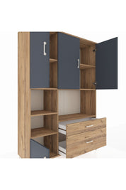 Hyperion Dolap 7 Raflı 2 Çekmeceli 5 Kapaklı 132x44x195 Çam-Antrasit/Çam