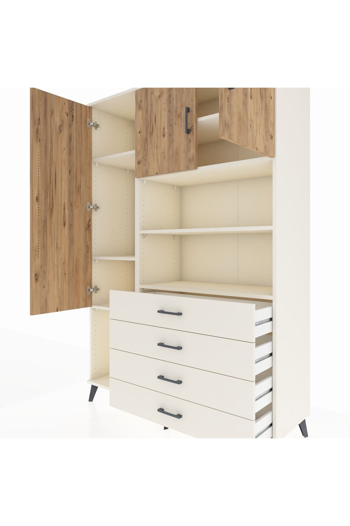 Hyperion Dolap 7 Raflı 4 Çekmeceli 3 Kapaklı 132x44x195 Aytaşı-Çam/Aytaşı