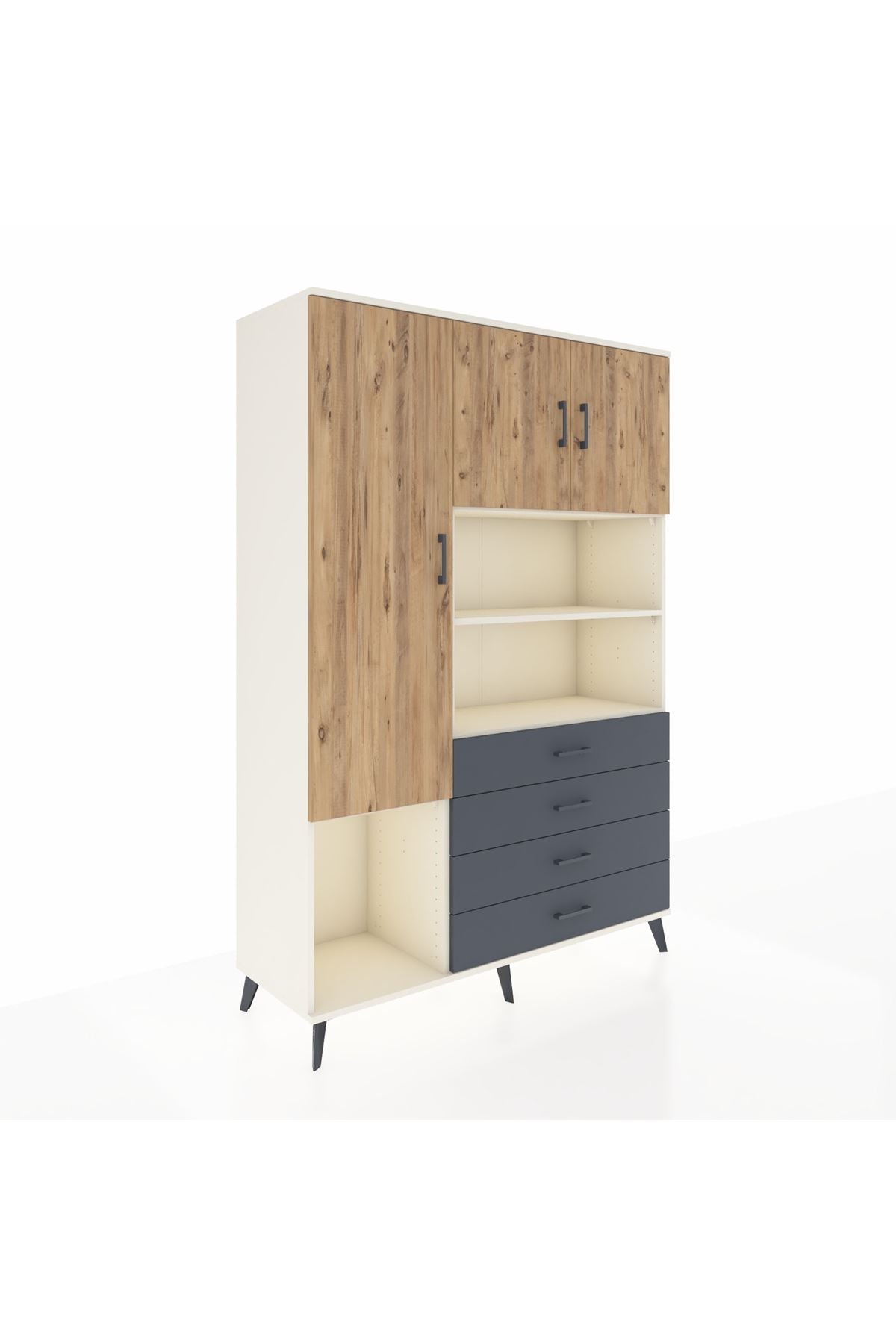 Hyperion Dolap 7 Raflı 4 Çekmeceli 3 Kapaklı 132x44x195 Aytaşı-Çam/Antrasit