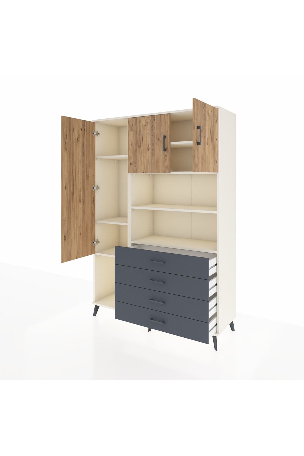 Hyperion Dolap 7 Raflı 4 Çekmeceli 3 Kapaklı 132x44x195 Aytaşı-Çam/Antrasit